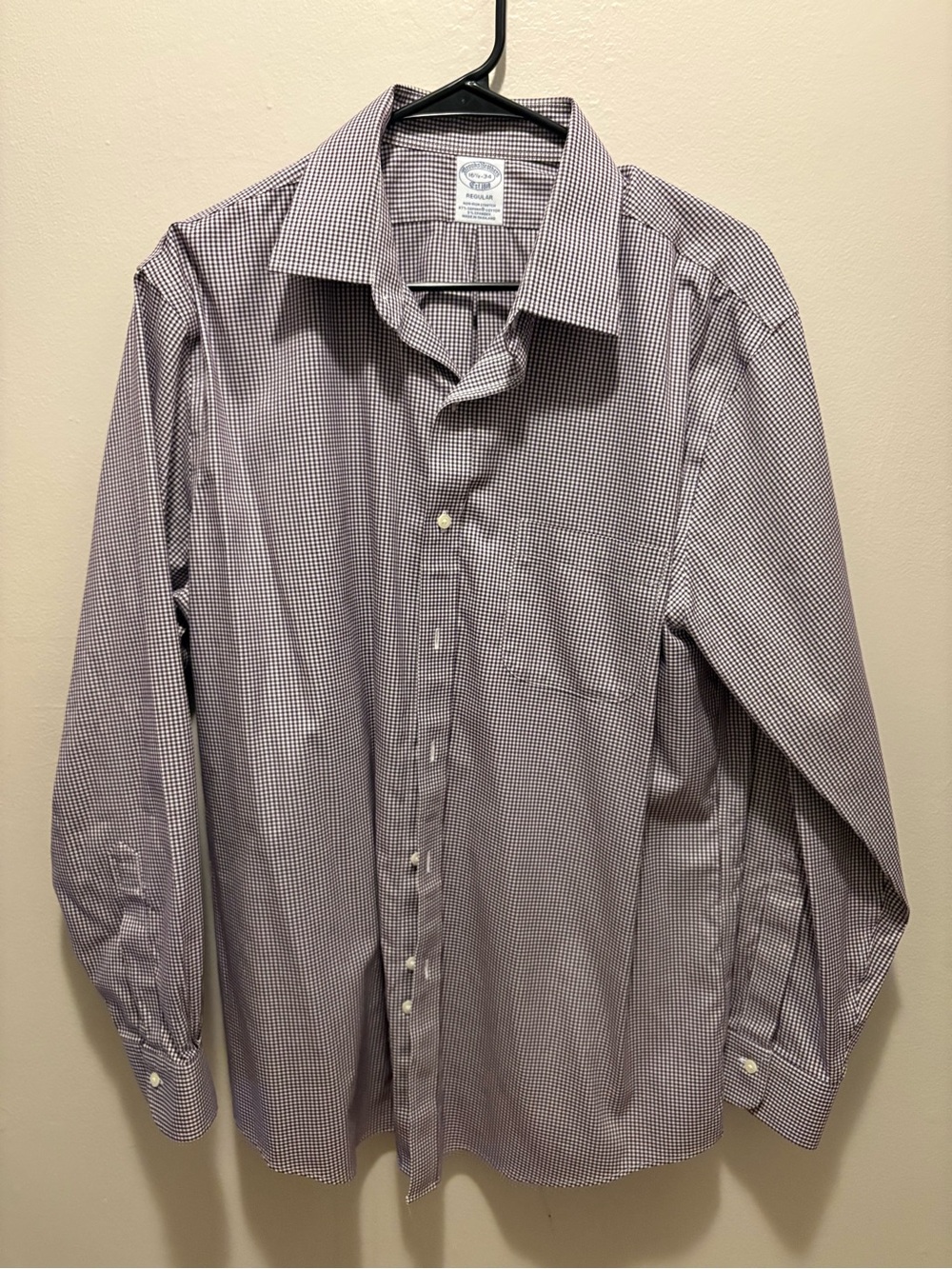 Brooks Brothers Men's Checked Dress Shirt Purple 16.5 x 34